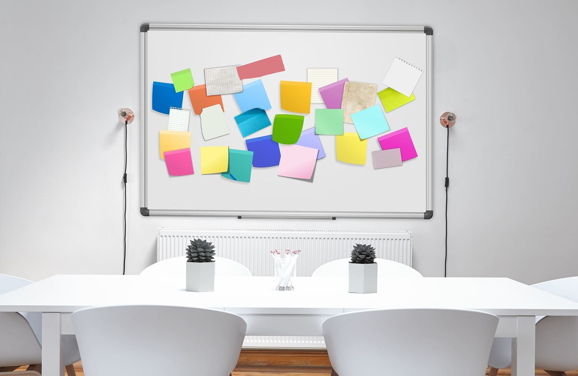 A desk with stickers