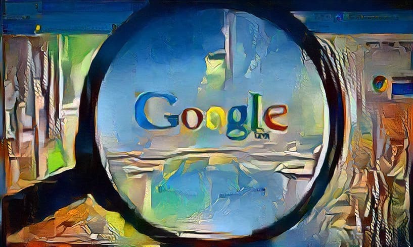 A "google" title under a magnifier. The picture is generated by AI