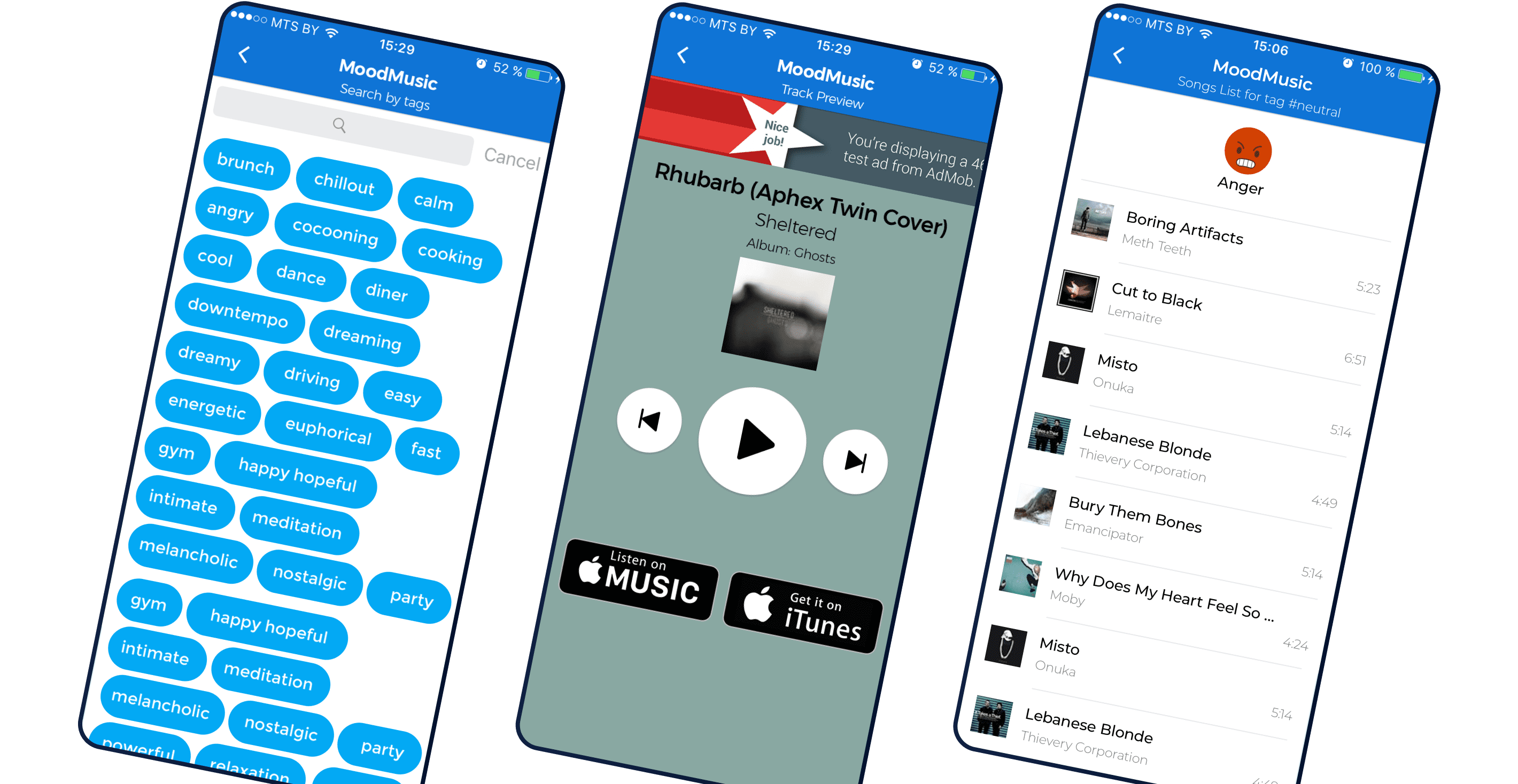 mood music mobile app development showcase screenshot