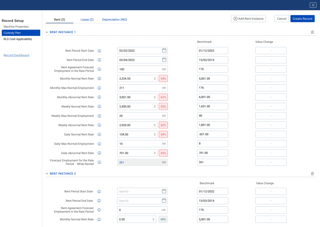 cost management rent calculation page